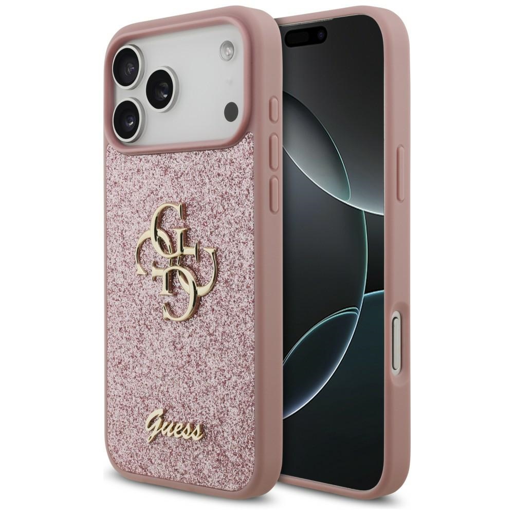 Guess Fixed Glitter Big 4G dėklas, skirtas iPhone 18 Pro Max / 17 Pro Max, rožinis