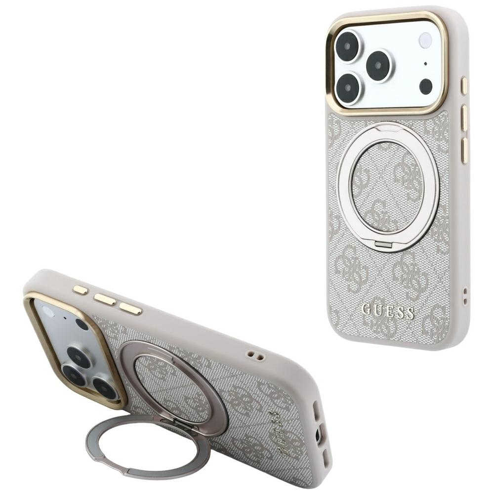 Guess Ring Stand 360 4G Classic Logo MagSafe dėklas, skirtas iPhone 17 Pro Max / 18 Pro Max, rožinis