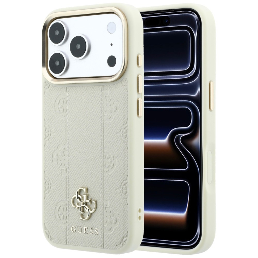 Guess Stripe Peony 4G Logo MagSafe dėklas, skirtas iPhone 18 Pro / 17 Pro – spalva: smėlio