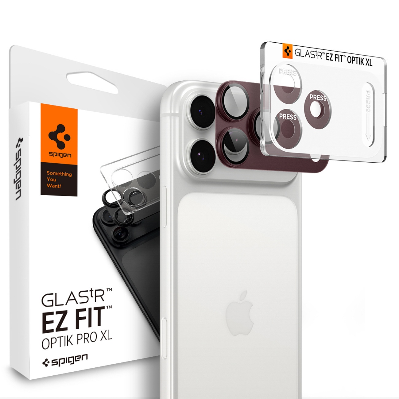 Spigen Optik Pro XL GLAS.TR EZ FIT grūdintas stiklas, skirtas iPhone 18 Pro Max, tamsiai vyšninės spalvos