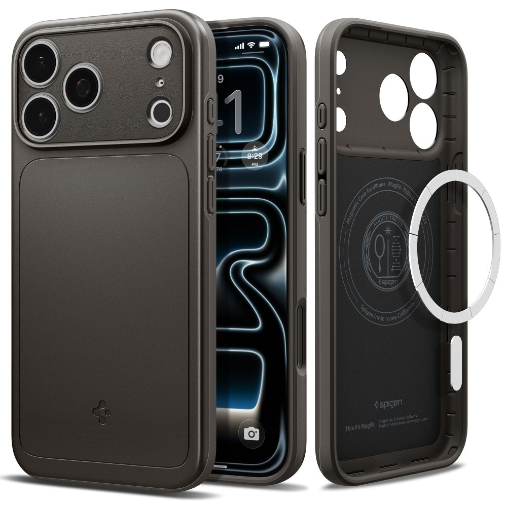 Spigen Thin Fit MagSafe dėklas, skirtas iPhone 17 Pro / 18 Pro, grafito spalvos