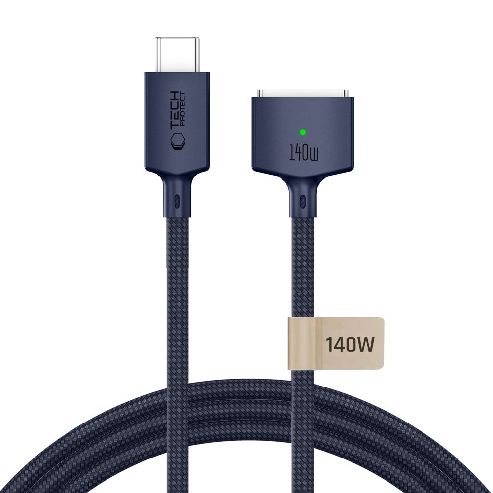 Tech-Protect MMC01 Ultraboost USB-C / MagSafe 3 140W 300cm laidas, skirtas MacBook, tamsiai mėlynas