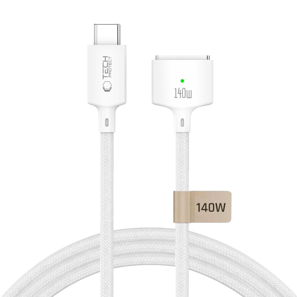 Tech-Protect MMC01 Ultraboost USB-C / MagSafe 3 140W 300cm laidas, skirtas MacBook, baltas
