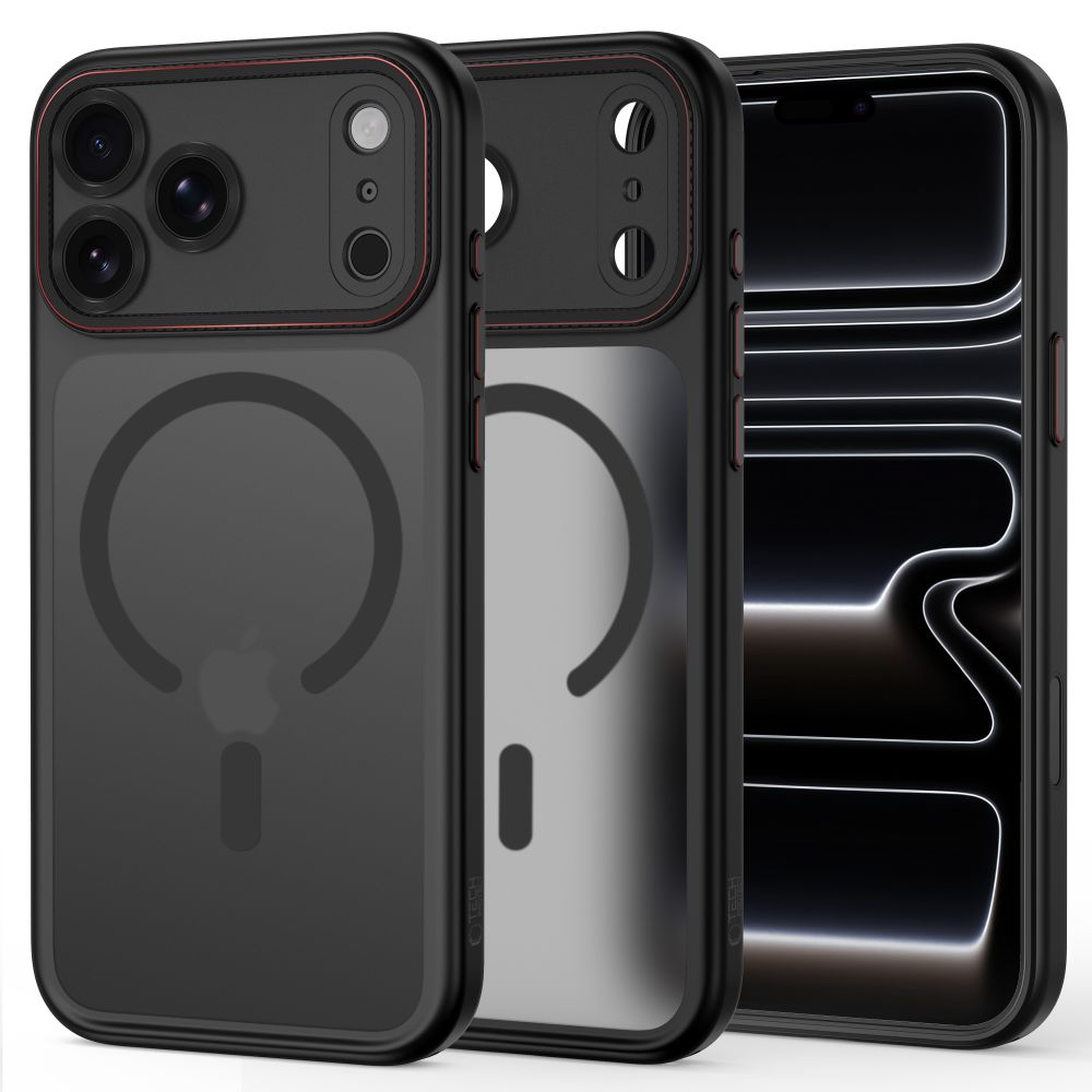 Tech-Protect MagCam MagSafe dėklas, skirtas iPhone 18 Pro / 17 Pro, matinis juodas ir raudonas