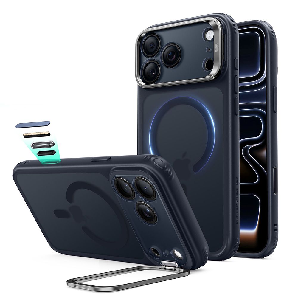 ESR Classic Hybrid MagSafe dėklas su stovu iPhone 18 Pro / 17 Pro, tamsiai mėlynas