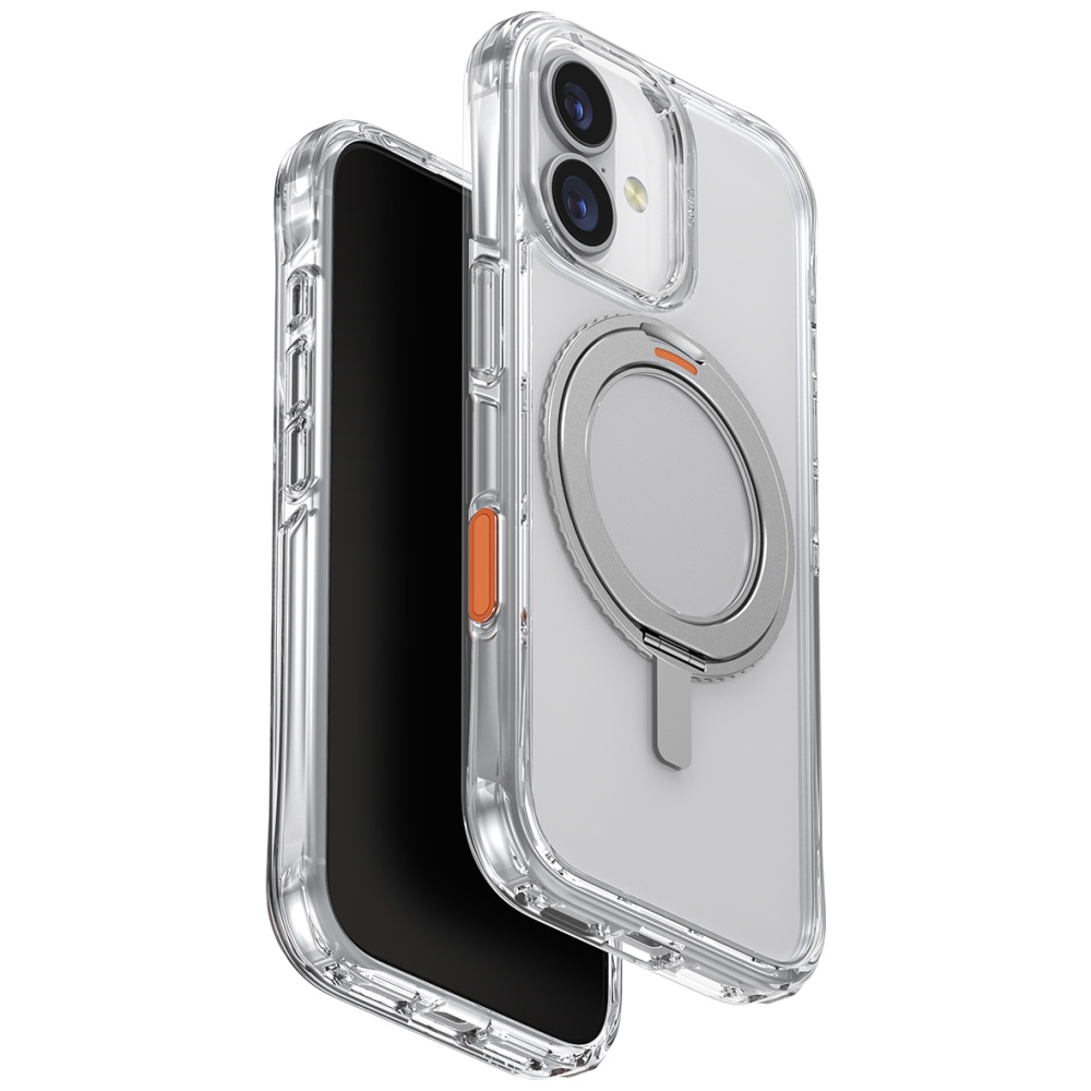 Uniq Swivix dėklas iPhone 17 su 360° pasukamu stovu – skaidrus