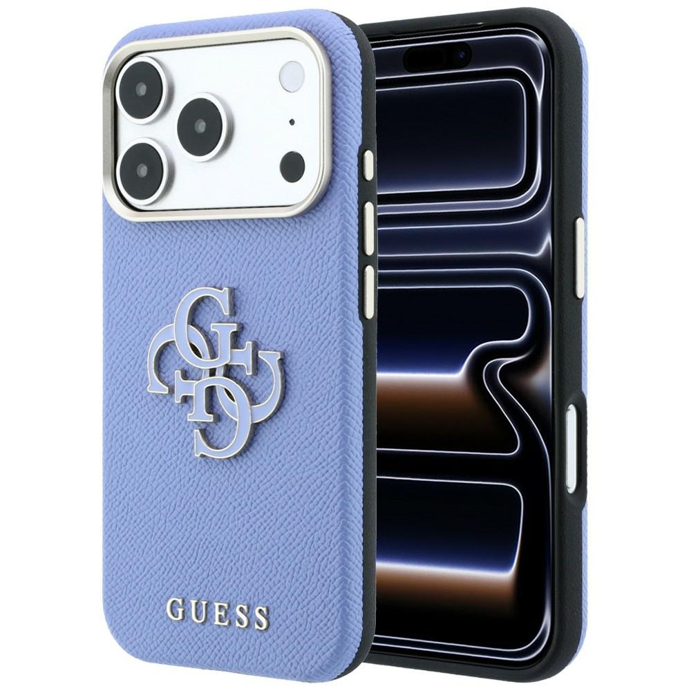 Guess Grained & Big Resin Logo dėklas iPhone 18 Pro Max / 17 Pro Max – mėlynas