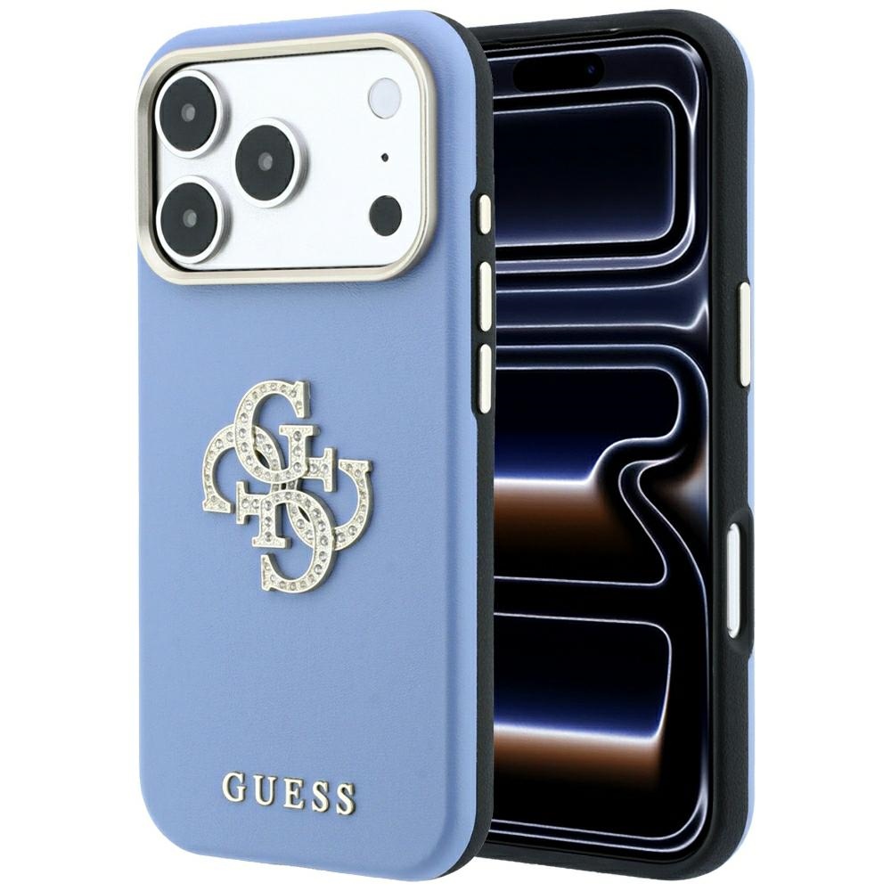 Guess Smooth & Big Strass Logo dėklas iPhone 18 Pro Max / 17 Pro Max – mėlynas