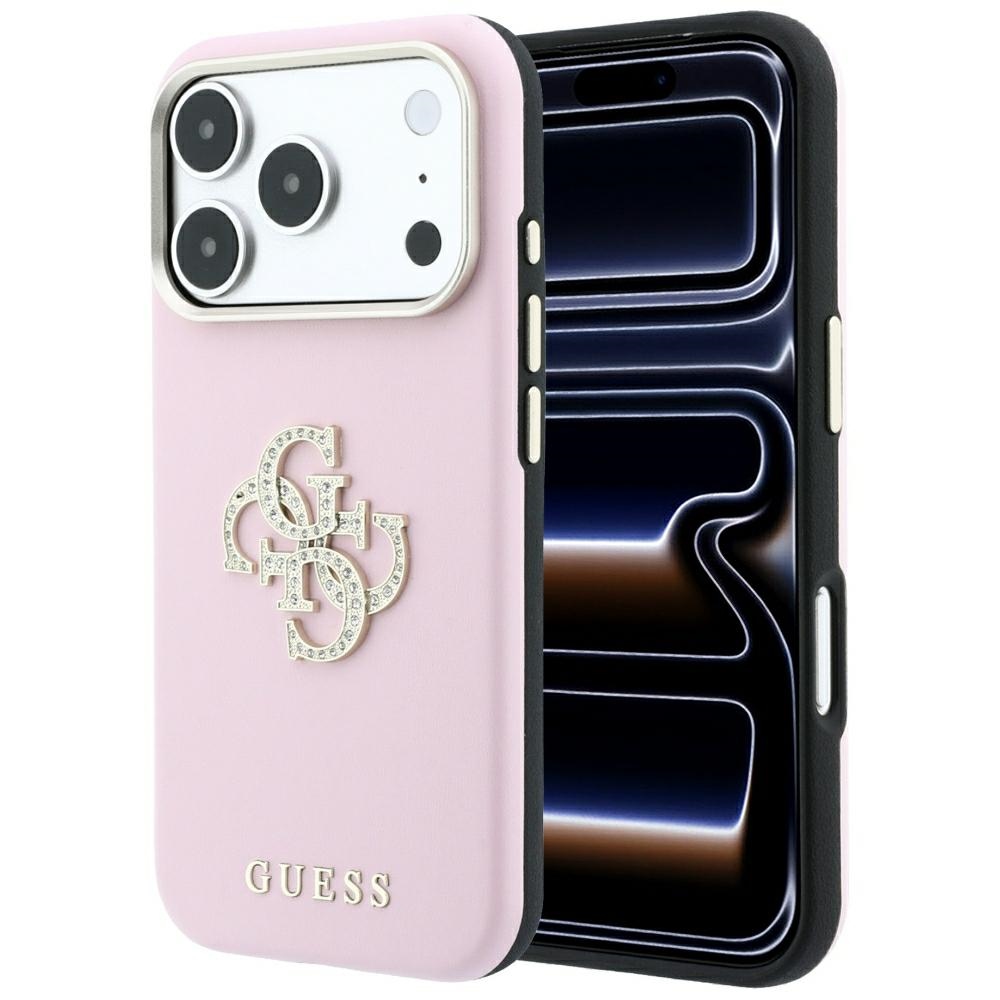 Guess Smooth & Big Strass Logo dėklas iPhone 18 Pro Max / 17 Pro Max – rožinis