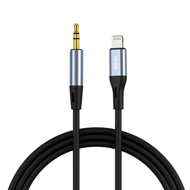 VFAN L05 Lightning–3,5 mm mini jack AUX kabelis, 1 m, pilkas