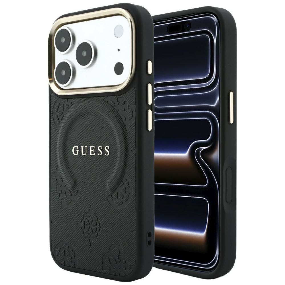 Dėklas, skirtas IPHONE 18 Pro/17 Pro suderinamas su „MagSafe“ (Saffiano Peony Ring) (spalva: juoda)