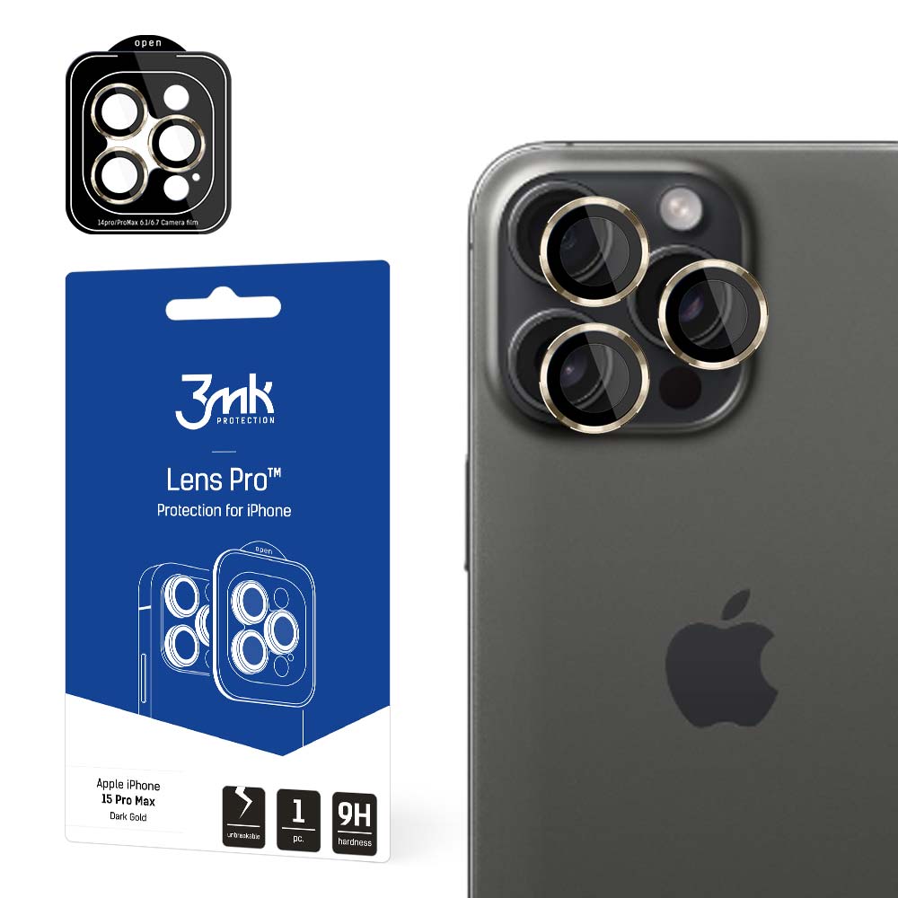 3mk Lens Protection Pro Kameros dangtelis su auksiniu rėmu iPhone 15 Pro Max