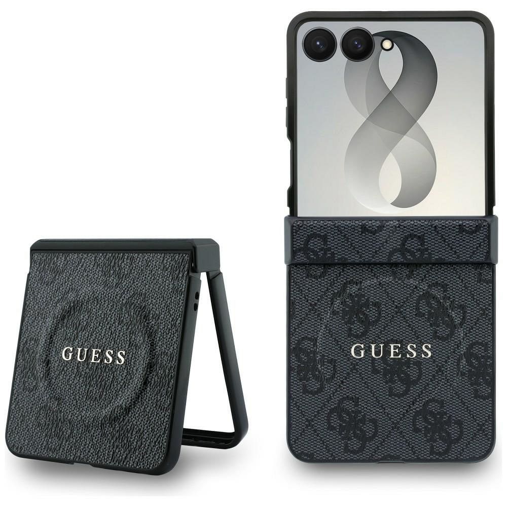 Juodas „Guess 4G Classic MagSafe“ dėklas, skirtas „Samsung Galaxy Z Flip8“
