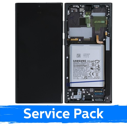 LCD-дисплей с рамкой и аккумулятором для Samsung Galaxy S22 Ultra (S908), Phantom Black (сервисная упаковка)