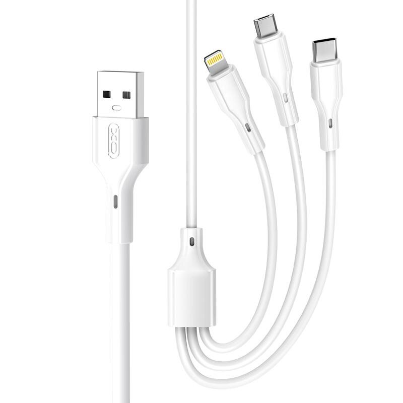 XO laidas NB230 3-in-1 USB - Lightning + USB-C + microUSB 1,0m 2,4A, baltas