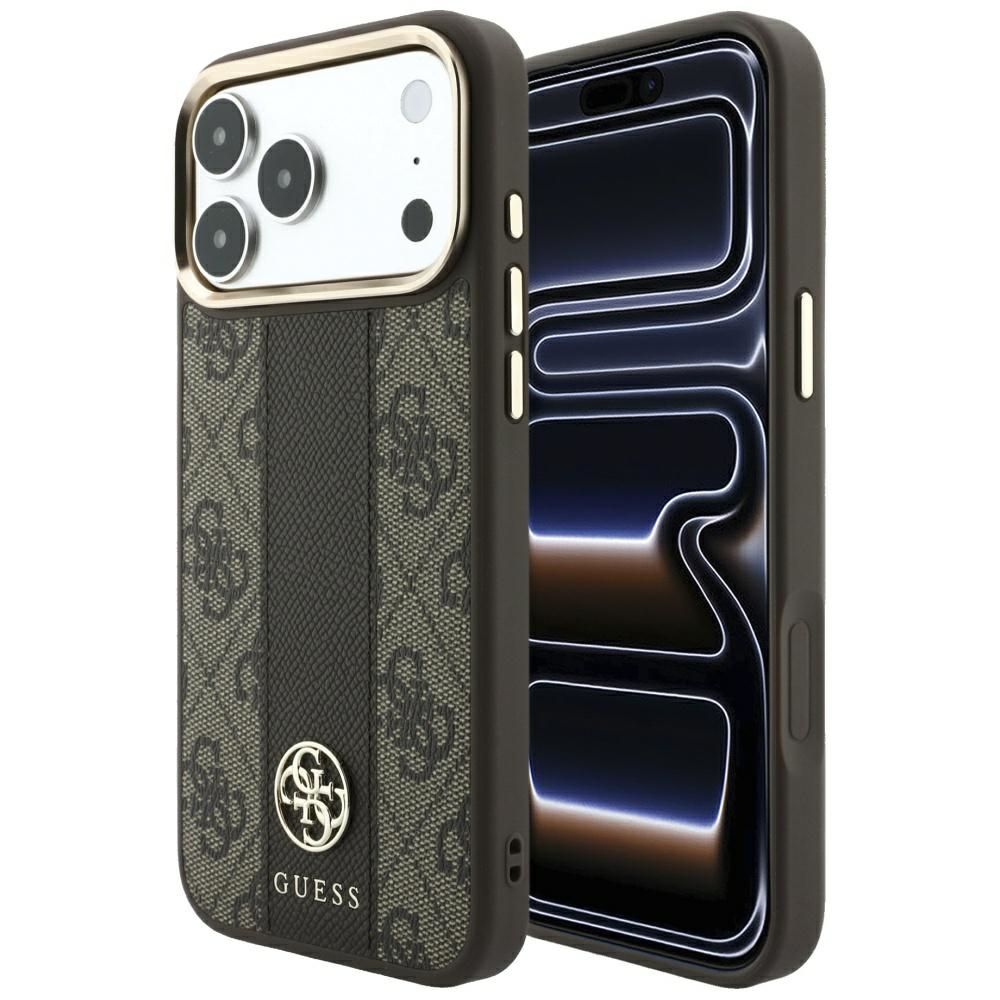 Dėklas, skirtas IPHONE 18 Pro Max/17 Pro Max suderinamas su „MagSafe“ (Stripe Round and Classic Logos 4G) (spalva: ruda)