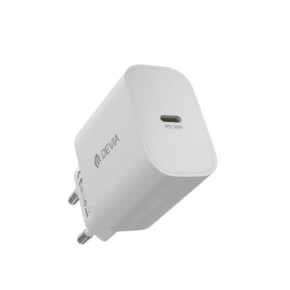 Devia Smart PD GaN sieninis įkroviklis, 30 W, 1 × USB-C, baltas