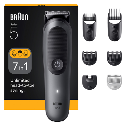 Braun 7-in-1 kirpimo rinkinys All-in-One, Series 5 AIO5520, belaidis, ilgio nustatymų skaičius 14, juodas