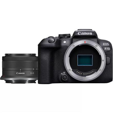 Canon EOS R10 RF-S 18-45 IS STM EU26, 24,2 MP, vaizdo stabilizatorius, ISO jautrumas (maks.) 32000, Wi-Fi, vaizdo įrašymas, rankinis, CMOS, juodas