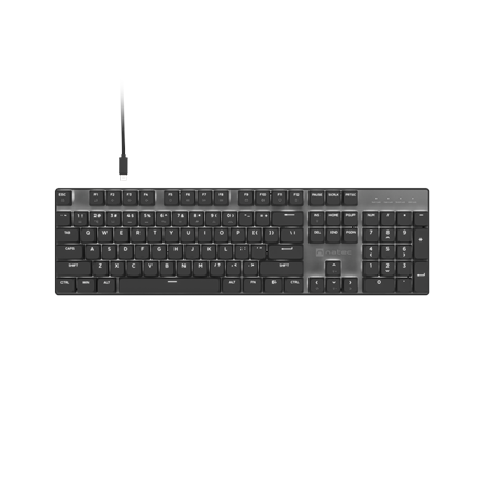 Natec Amberjack Keyboard Wired US Linear White backlight, Hot-swappable switches, Anti-ghosting, Built-in memory, Macro recording Black/Gray