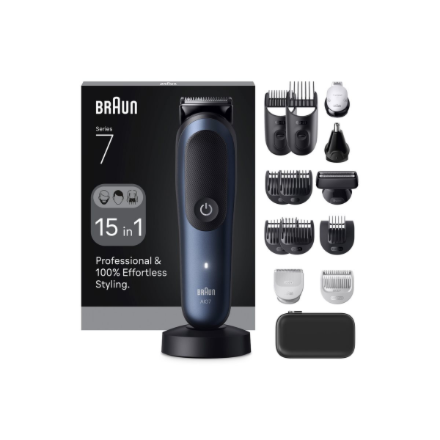 Braun Plaukų trimeris All-in-One Series 7 AIO7580 Belaidis Šlapiam ir sausam naudojimui Ilgio nustatymų skaičius 14 Mėlyna/Juoda