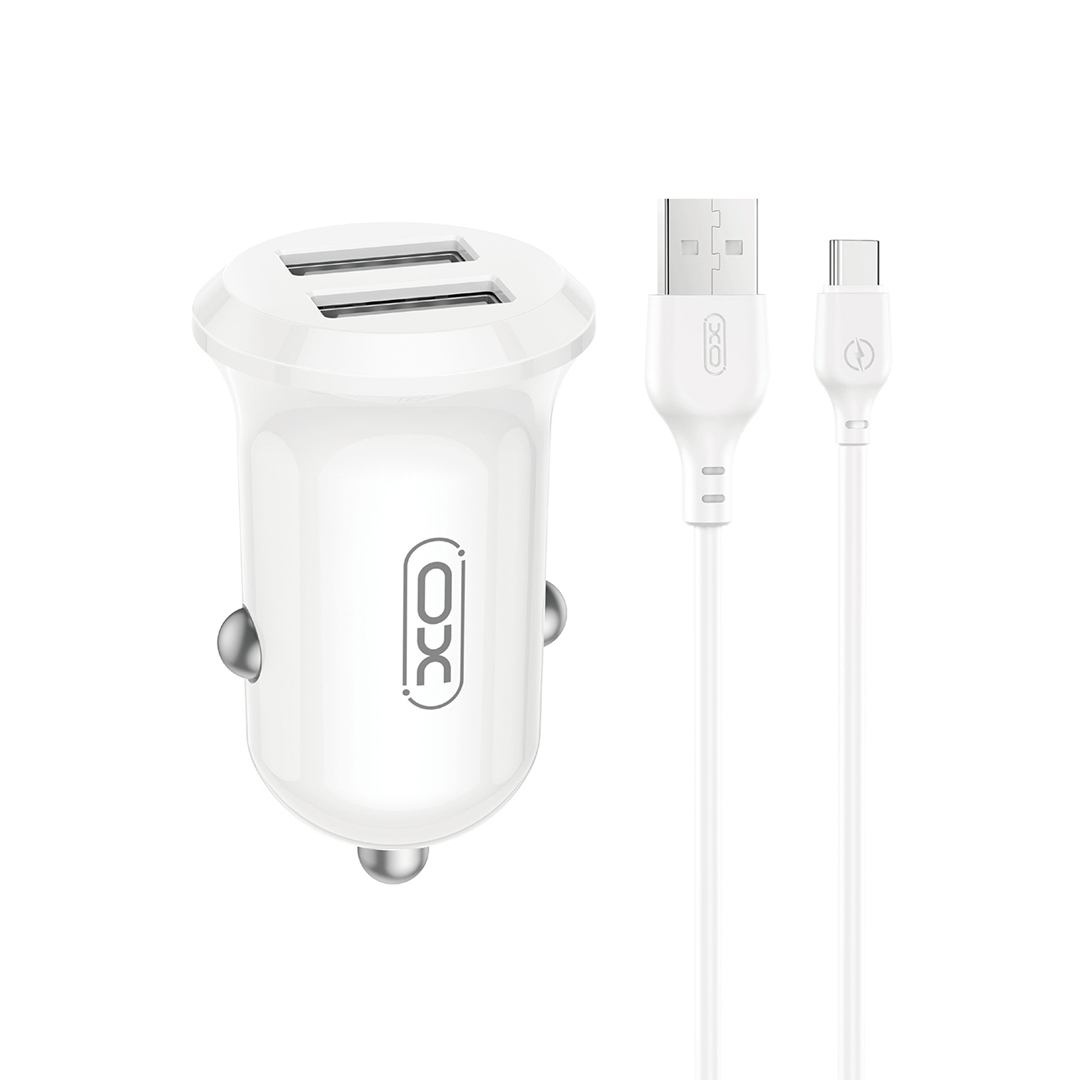 XO automobilinis įkroviklis CC67 12W 2x USB, juodas + USB - USB-C laidas