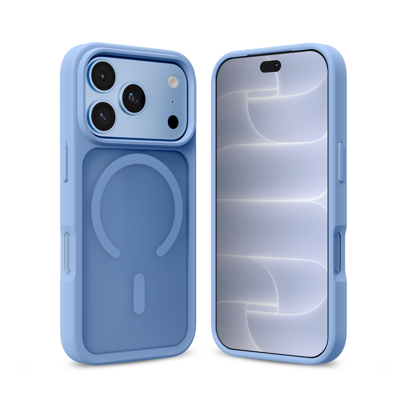 Mėlynas „Crong Hybrid Matte Magnetic“ dėklas su „MagSafe“, skirtas „Apple iPhone 18 Pro Max“ ir „iPhone 17 Pro Max“