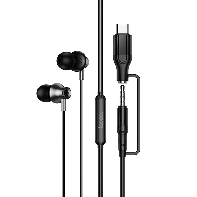 Hoco M119A laidinės ausinės su mikrofonu, 3,5 mm / USB-C jungtis, juodos