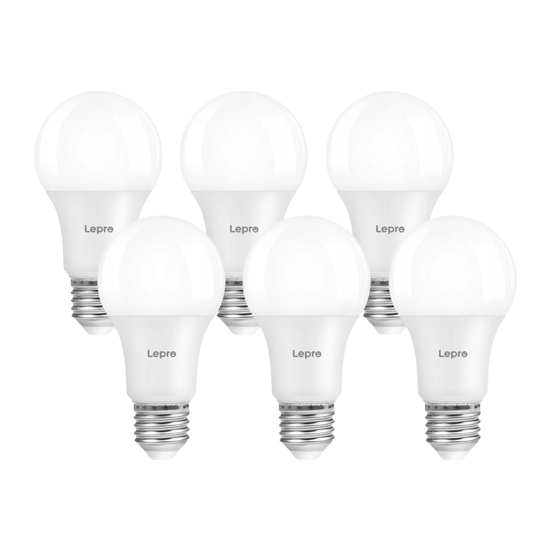 LEPRO 100092-WW-EU-6 A60 E27 7W 800 lm 2700 K reguliuojamo ryškumo LED lemputė, energijos klasė E, 6 vnt. pakuotė