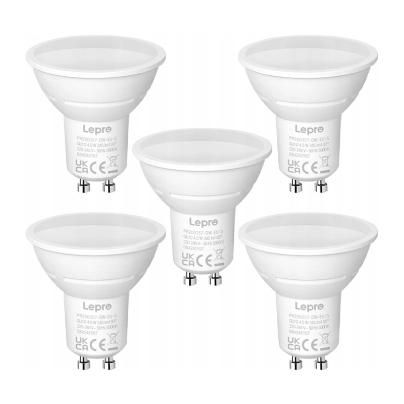 LEPRO 200057-DW-EU-5 GU10 LED lemputė, 4.5W (50W), 345 lm, 5000K, 100°, 5 vnt