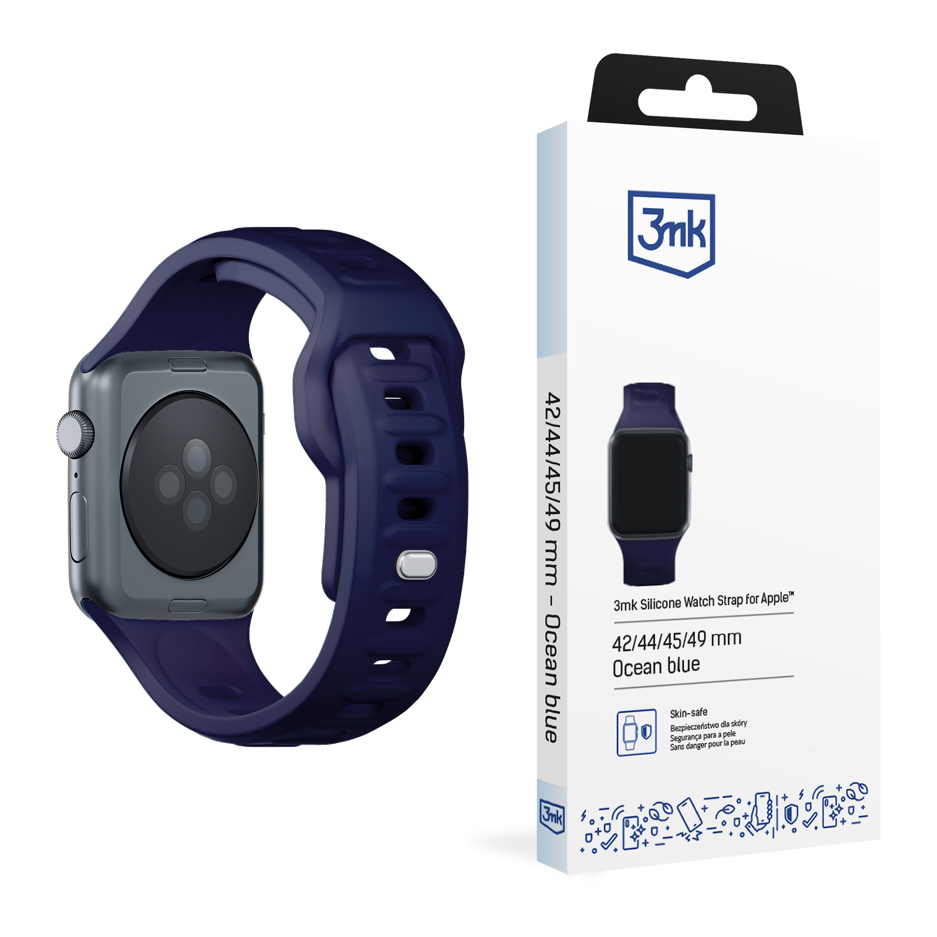 42/44/45/46/49 mm Ocean Blue (big) - 3mk Silicone Watch Strap for Apple