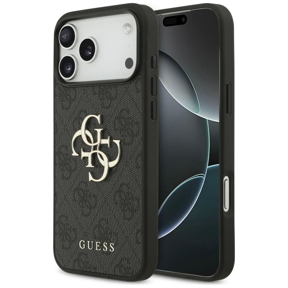 Guess PU 4G Metal Logo dėklas Apple iPhone 18 Pro Max, pilkas