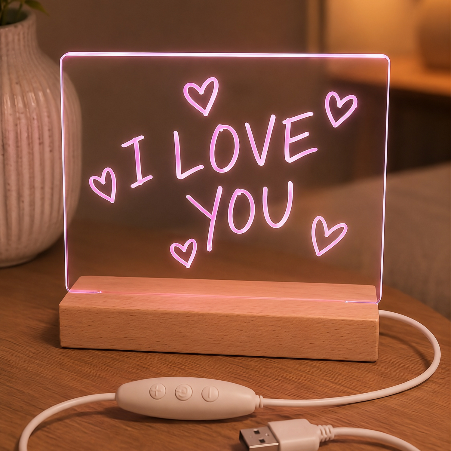 Forever Light FNL-18 medinis akrilinis LED naktinis šviestuvas–rašymo lenta su žymekliu