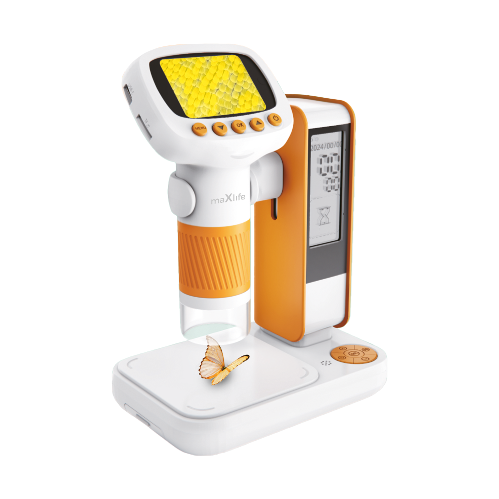 Maxlife MXDM-200 skaitmeninis mikroskopas su stovu, oranžinis
