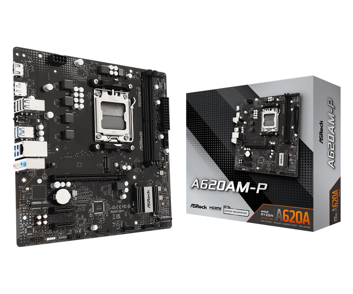 Материнская плата ASRock A620AM-P MicroATX, AMD A620A, AM5, 2 слота DDR5-SDRAM, 1 слот M.2 (M)