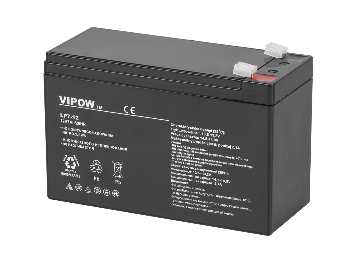 VIPOW gelinis akumuliatorius, 12 V, 7 Ah