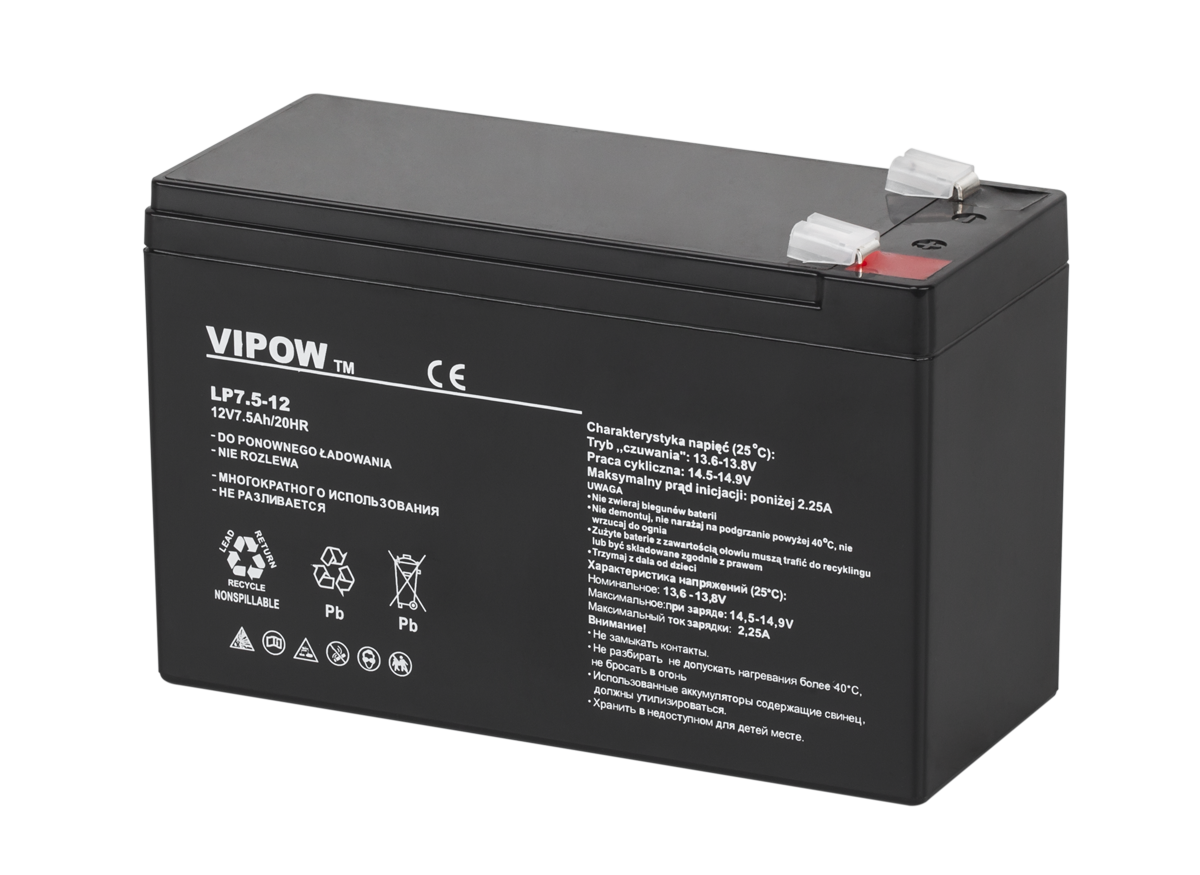 VIPOW gelinis akumuliatorius, 12 V, 7,5 Ah