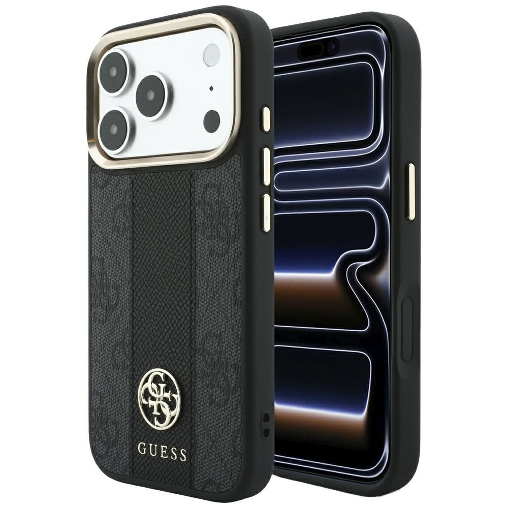 Dėklas, skirtas IPHONE 18 Pro Max/17 Pro max suderinamas su „MagSafe“ (Stripe Round and Classic Logos 4G) (spalva: juoda)