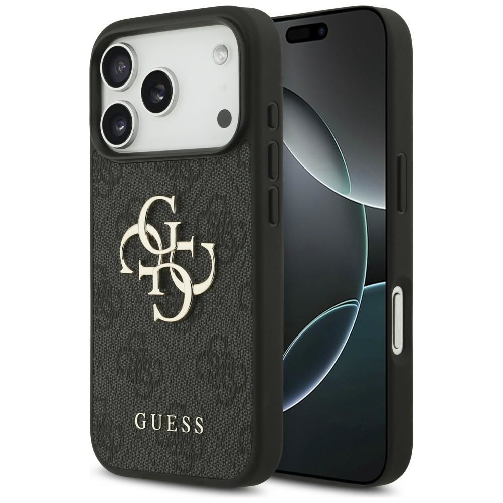Guess PU 4G Metal Logo dėklas Apple iPhone 18 Pro, pilkas