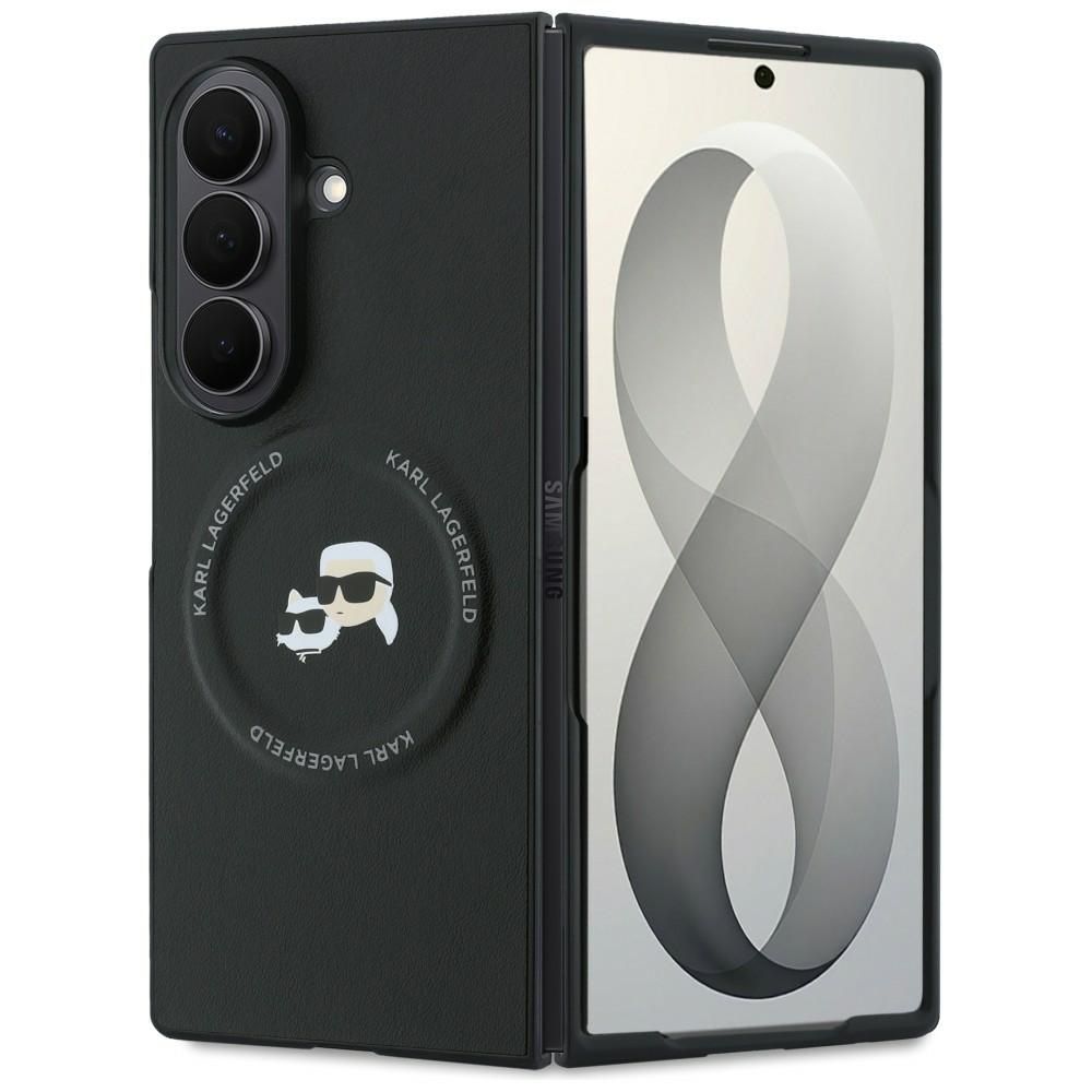 Juodas „Karl Lagerfeld Karl & Choupette Pins MagSafe“ dėklas, skirtas „Samsung Galaxy Z Fold8 Ultra“