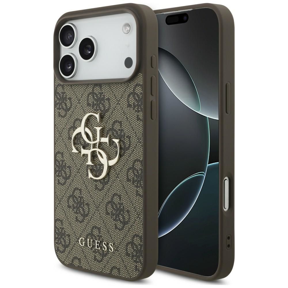 Guess PU 4G Metal Logo dėklas Apple iPhone 18 Pro, rudas