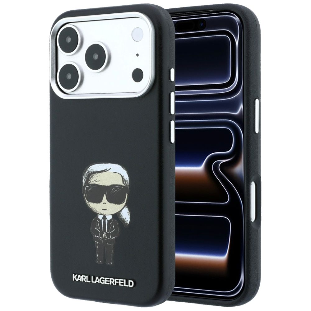 KARL LAGERFELD dėklas, skirtas IPHONE 18 Pro/ 17 Pro suderinamas su „MagSafe“ (Smooth Ikonik Sketch) (spalva: juoda)
