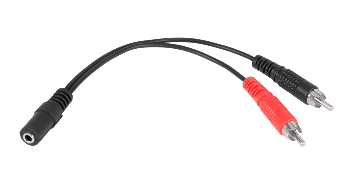 3,5 mm jack lizdo–2× RCA kabelis, 20 cm