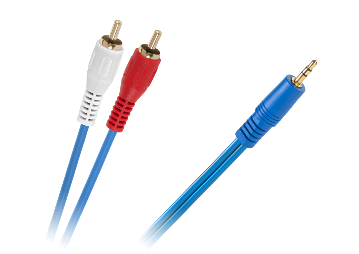 3,5 mm jack–2 RCA kabelis, mėlynas, 4 mm, 1,8 m