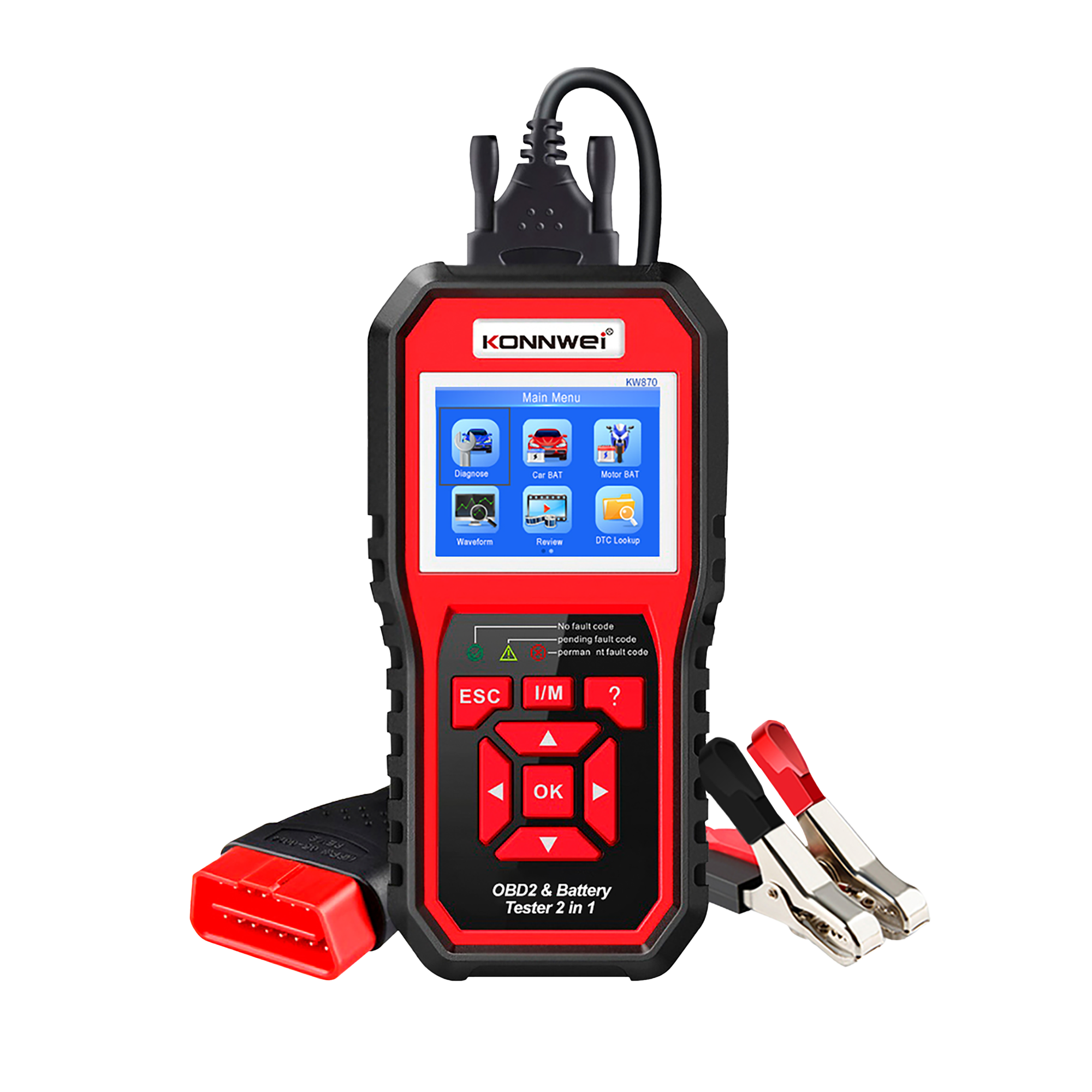Konnwei KW870 OBD2 diagnostinis skeneris ir akumuliatorių testeris
