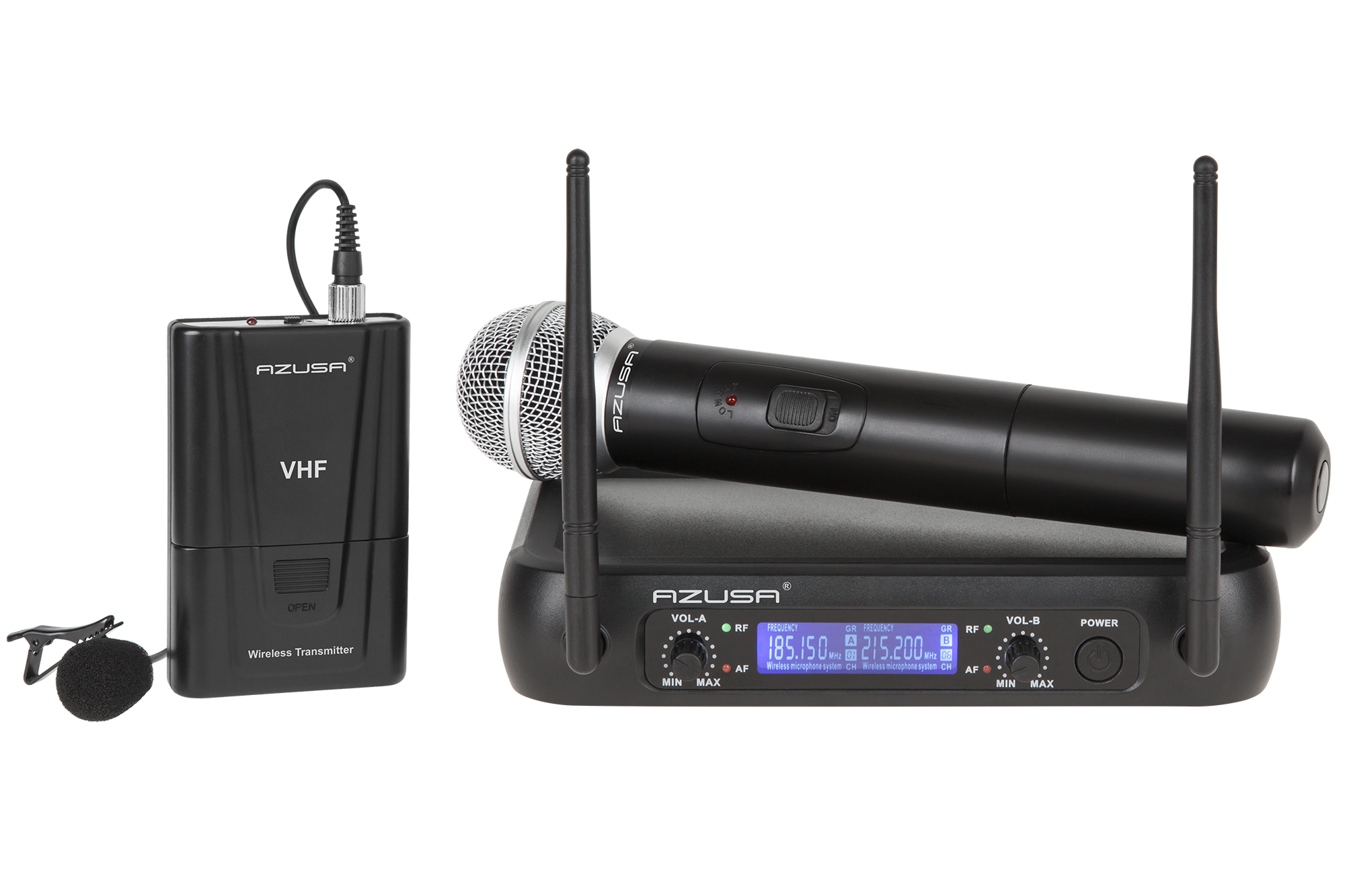 WR-358LD 2 kanalų VHF belaidžių mikrofonų komplektas, rankinis ir prisegamas mikrofonai