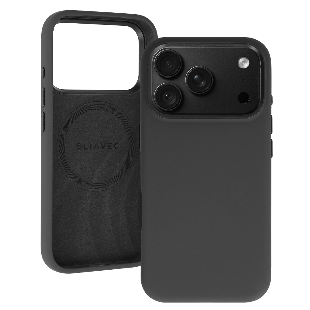 Liavec Silky dėklas su metaliniu kameros rėmeliu, skirtas iPhone 18 Pro Max/17 Pro Max, juodas