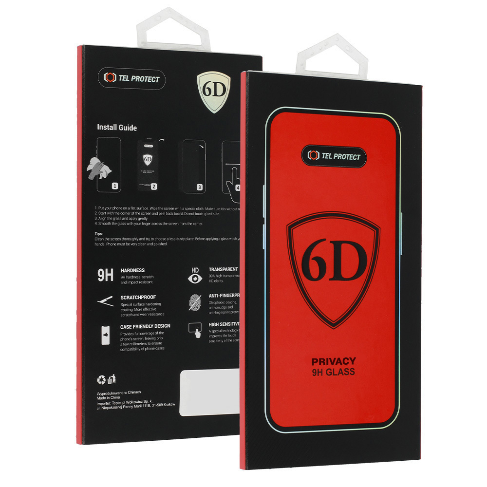 Tel Protect Full Glue 6D grūdintas privatumo apsauginis stiklas Apple iPhone 18 Pro
