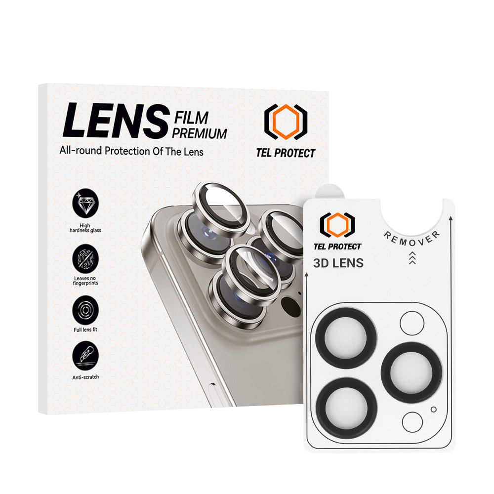 Tel Protect 3D Lens juodi grūdinti apsauginiai stiklai Apple iPhone 18 Pro / 18 Pro Max kameros lęšiams (3 vnt.)