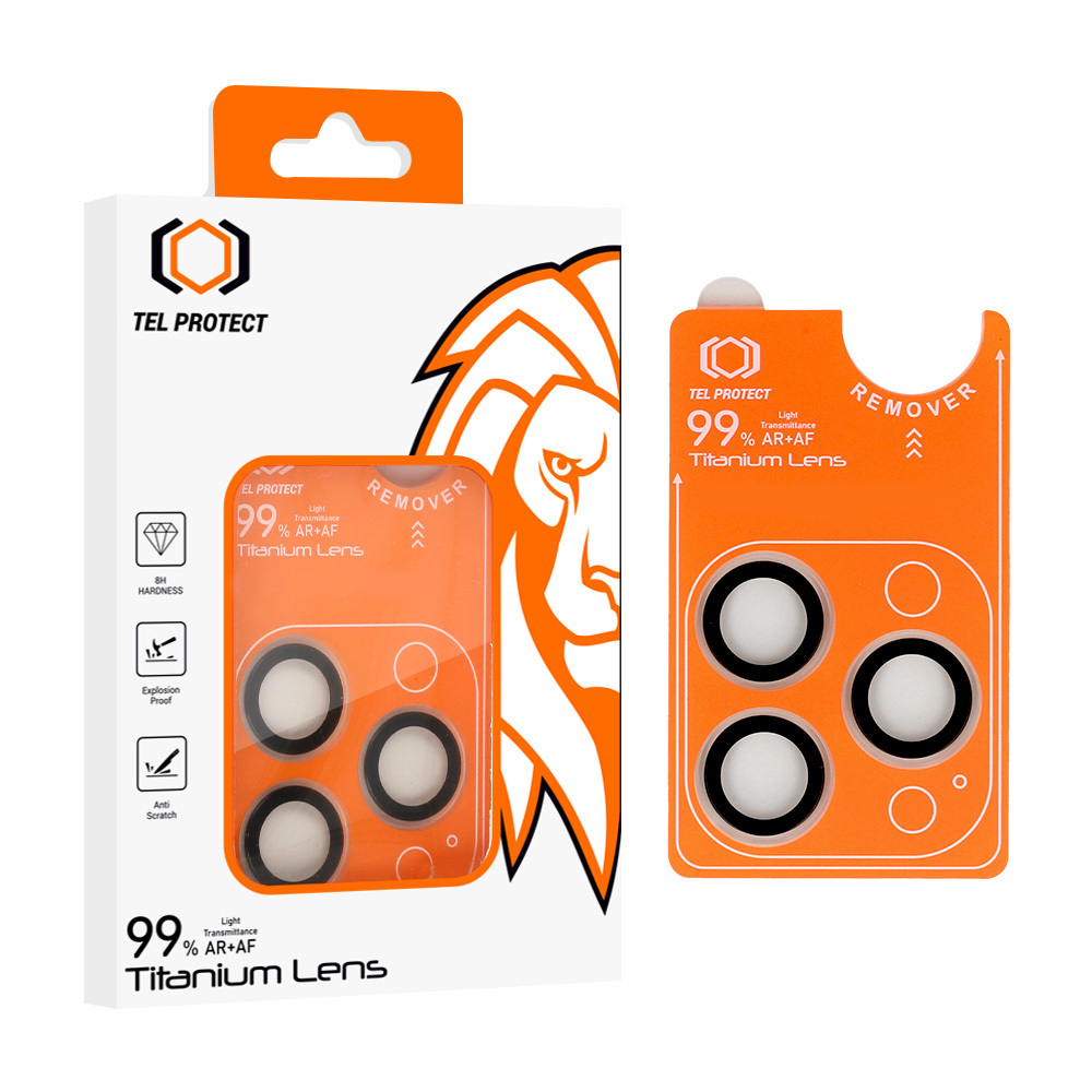 Tel Protect Titanium Lens 99% AR skaidrūs grūdinti apsauginiai stiklai Apple iPhone 18 Pro / 18 Pro Max kameros lęšiams (3 vnt.)